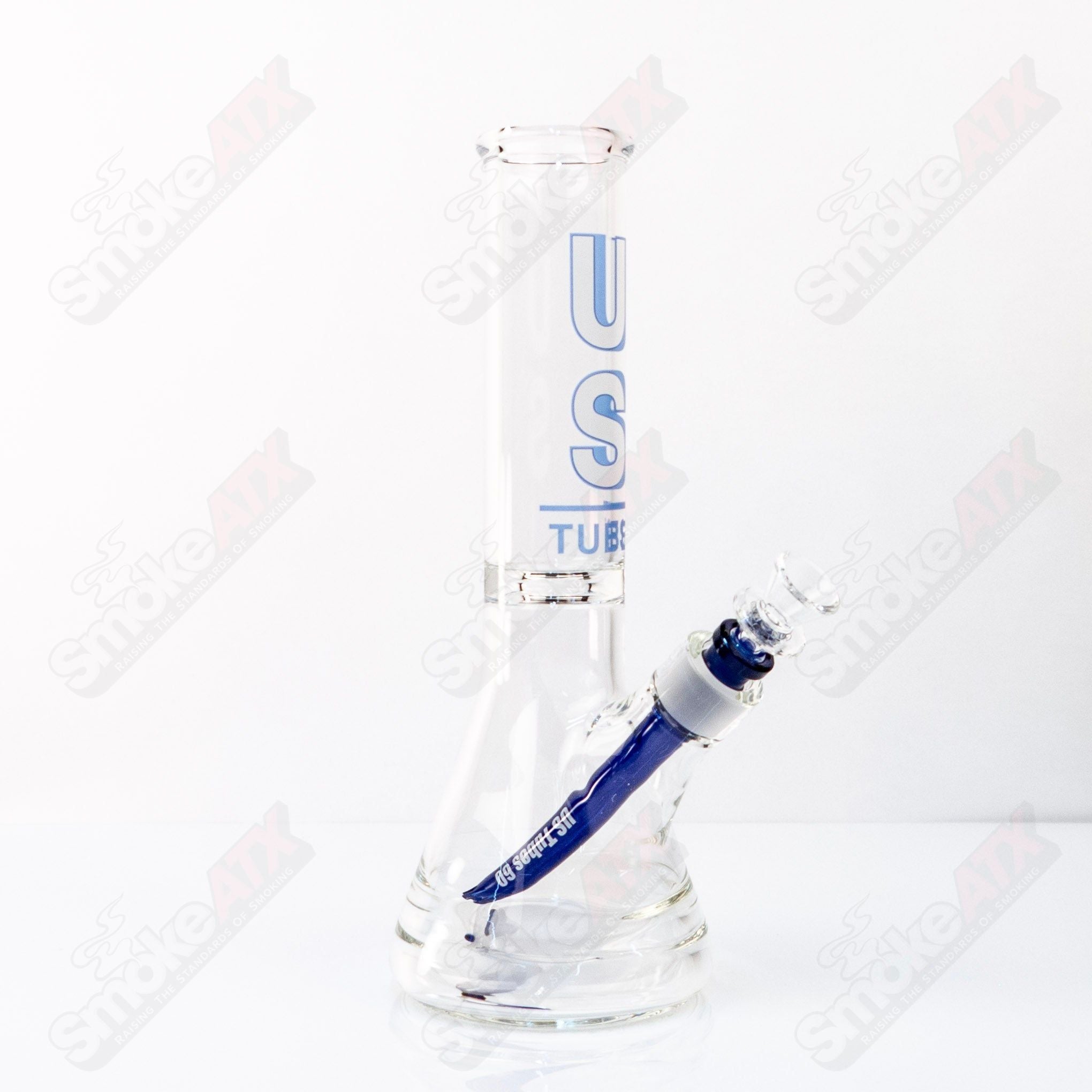 US Tubes Beaker 12" 55x5 - Constriction - Blue Shadow Decal - Smoke ATX