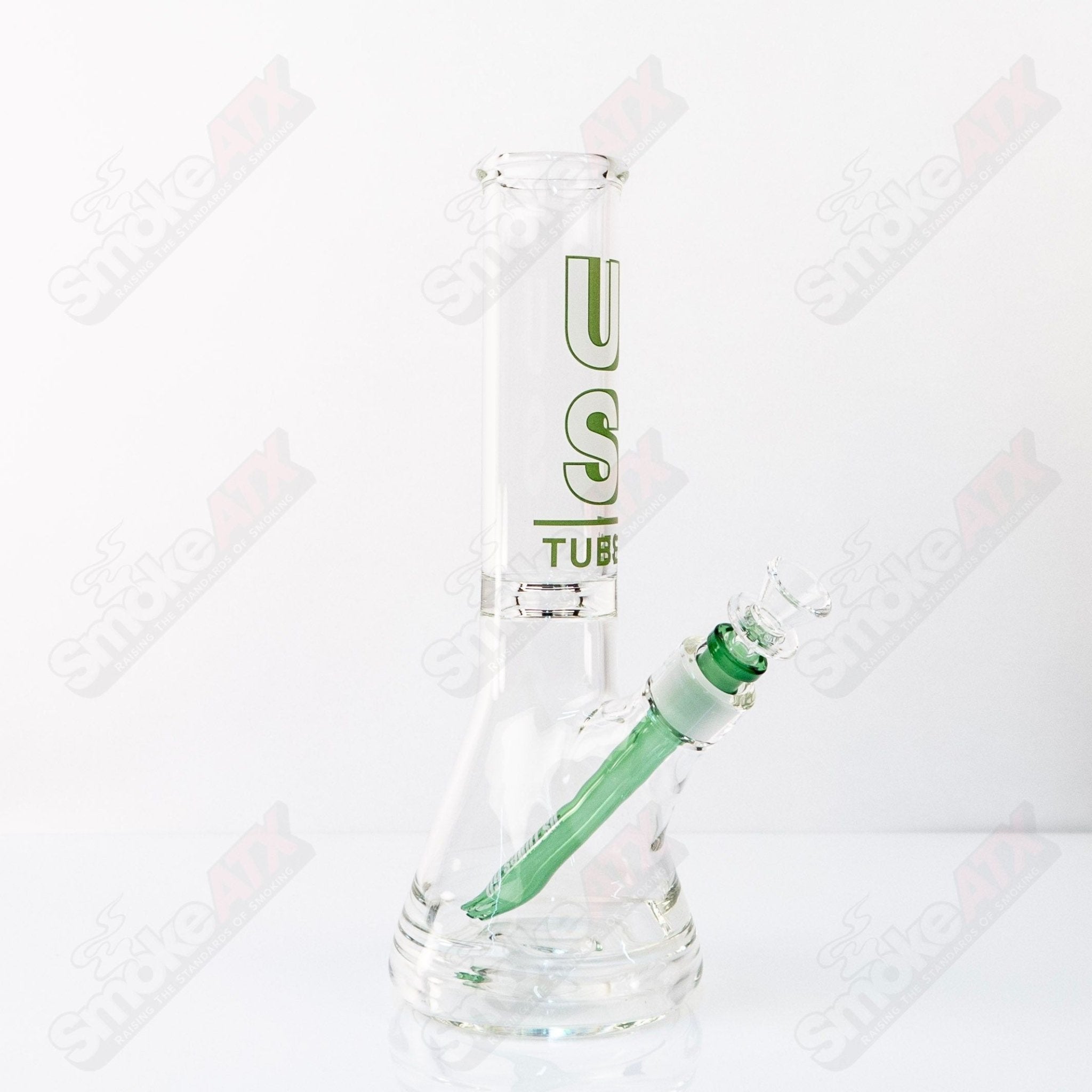 US Tubes Beaker 12" 55x5 - Constriction - Green Shadow Decal - Smoke ATX