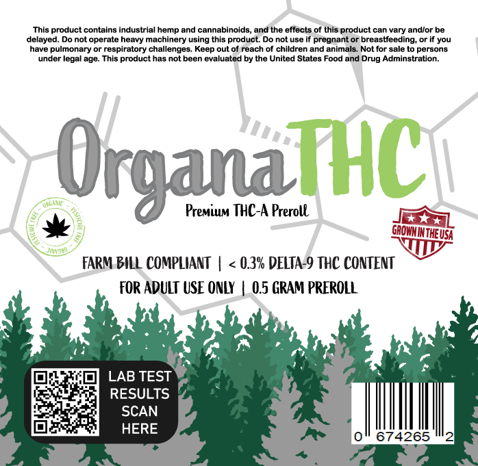 0.5g THCA Mini Cone Pre - Roll OrganaTHC - Smoke ATX