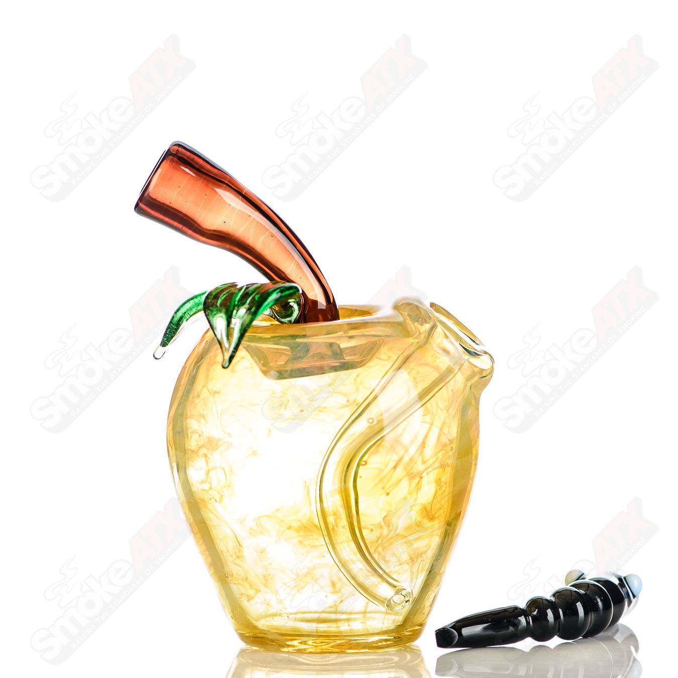 Yellow Apple Rig w/ Worm Dabber Pouch Glass - Smoke ATX