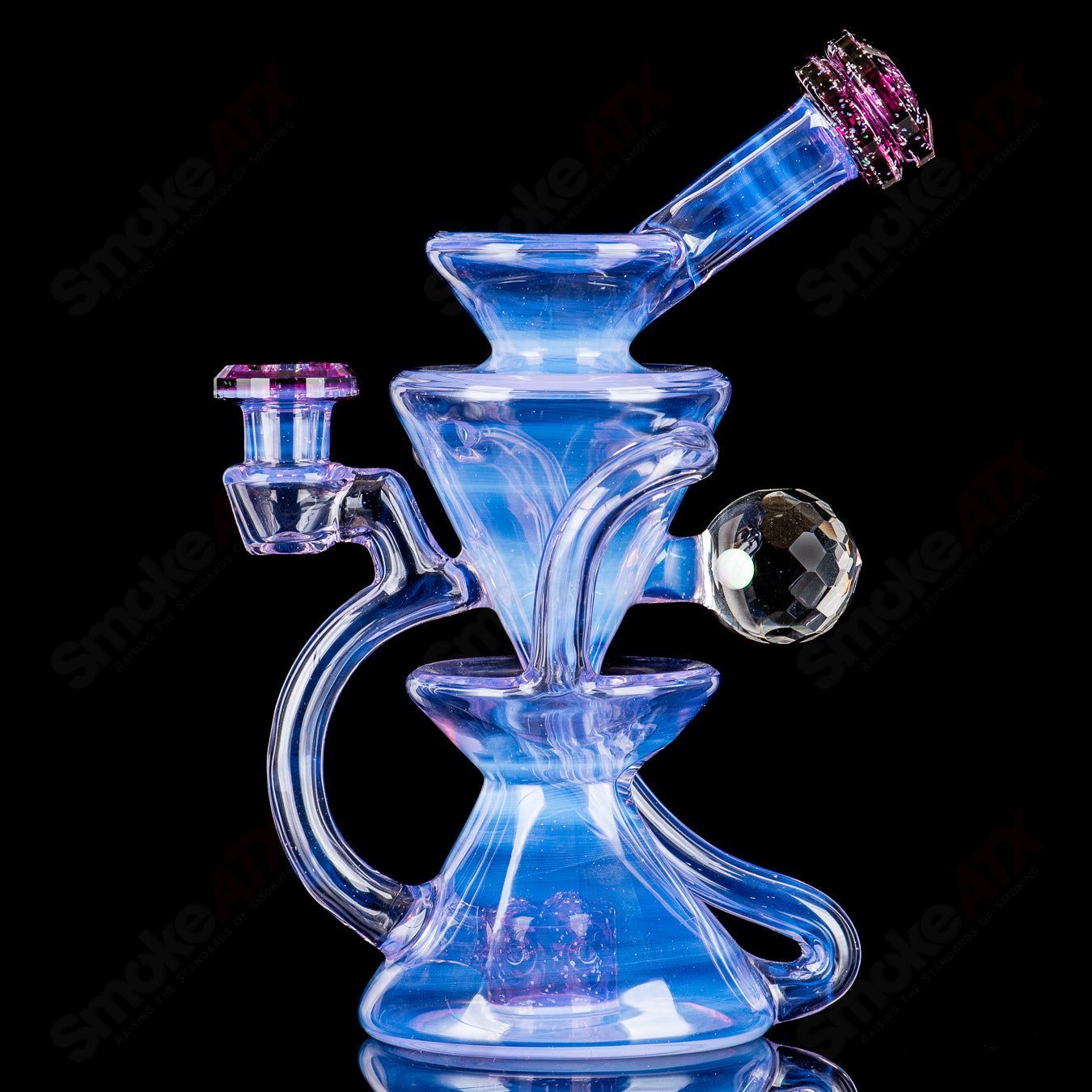 1 Faceted Two & Through Full - Size Recycler w/ Opal by Captn Chronic - Smoke ATX