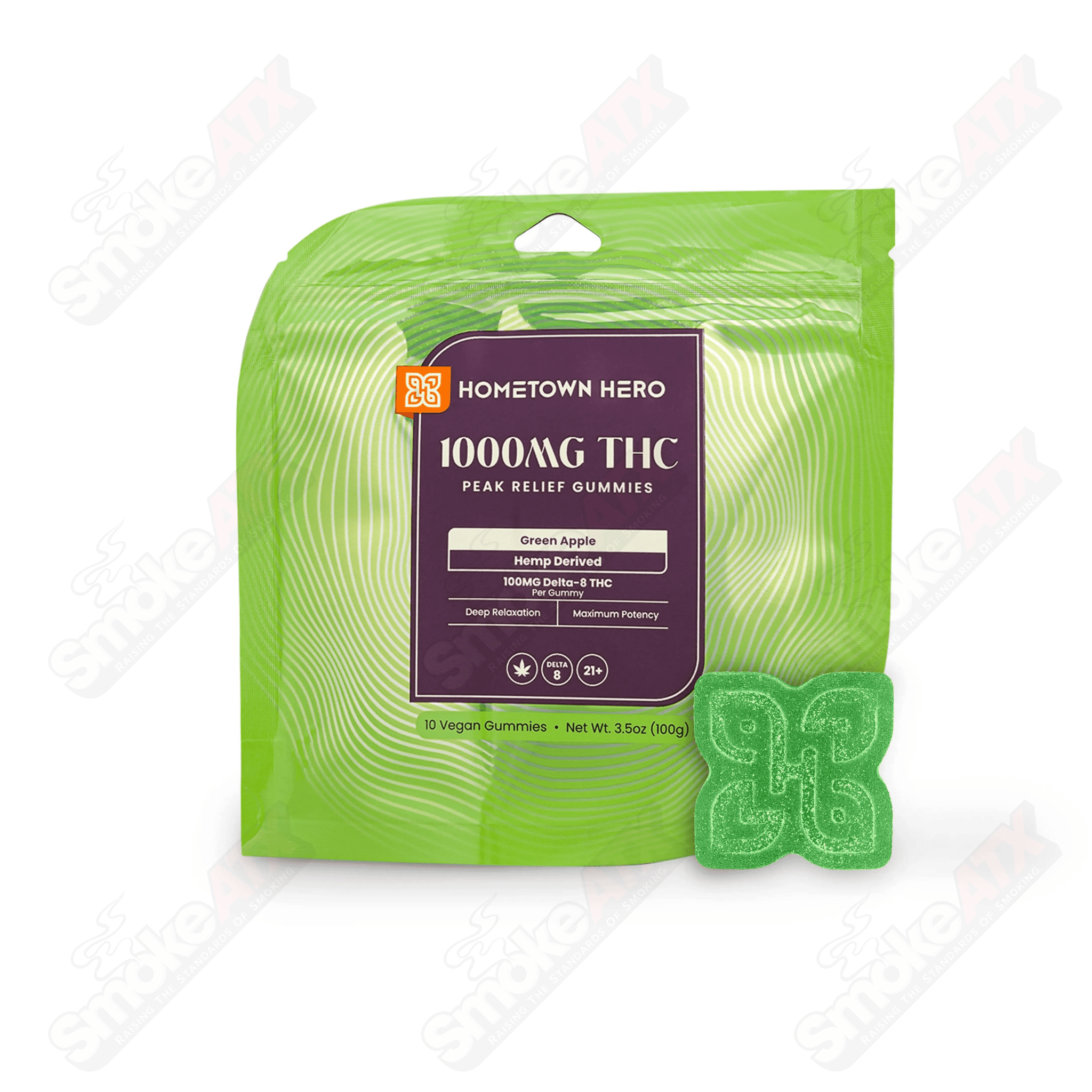 1000mg Green Apple Max Delta 8 Gummies Hometown Hero - Smoke ATX