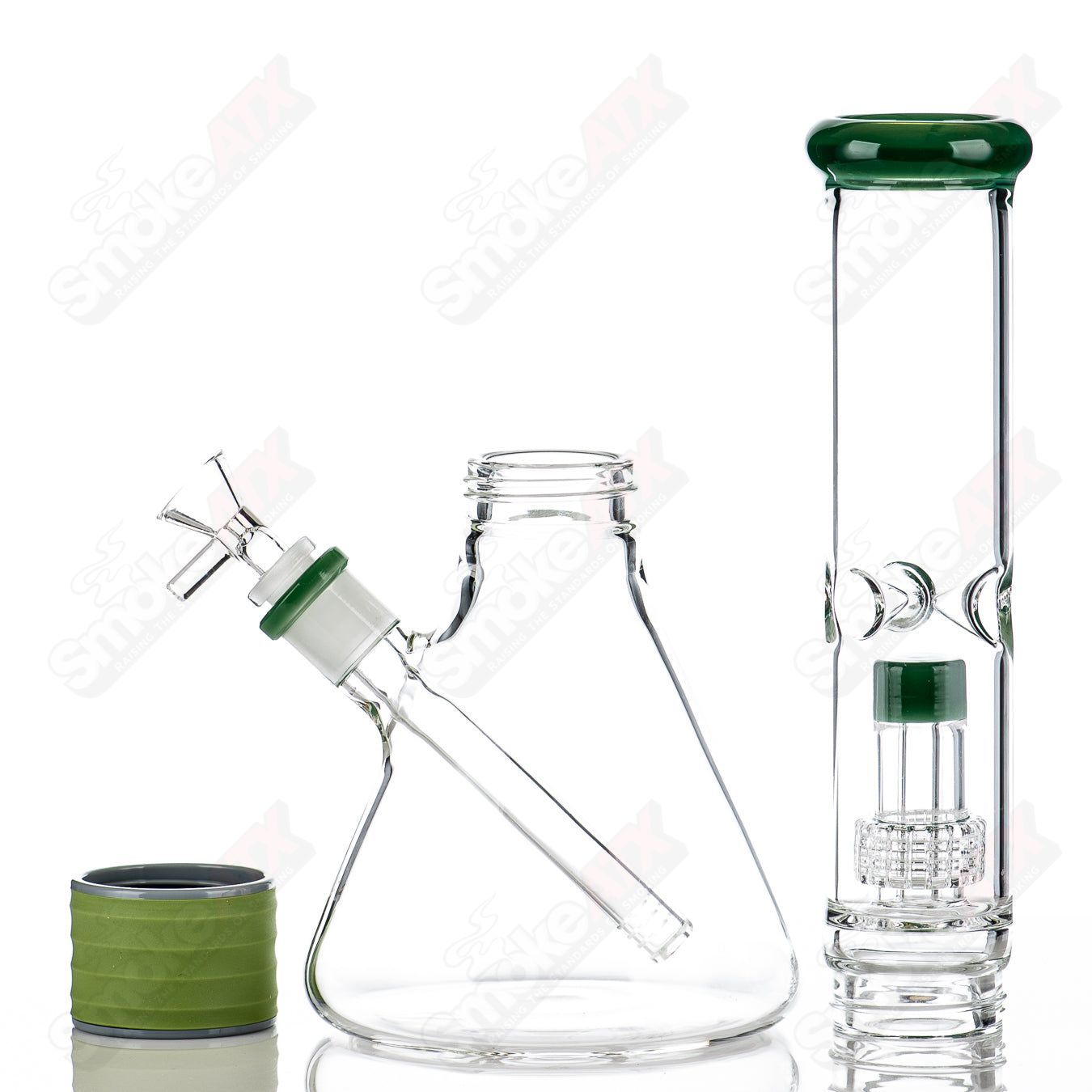 16" Jade Beaker w Green Silicone Grip Diamond Glass - Smoke ATX
