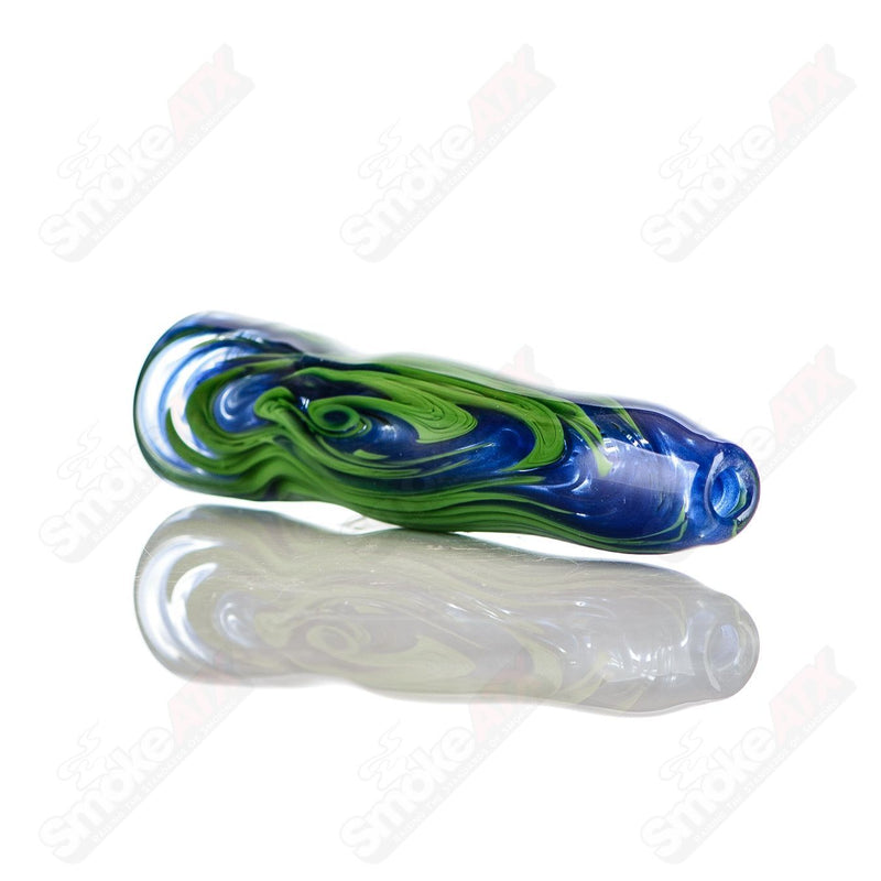 Blue/Green Color Worked Chillum w/ Clear Dot Signed - JMK Glass - Smoke ATX