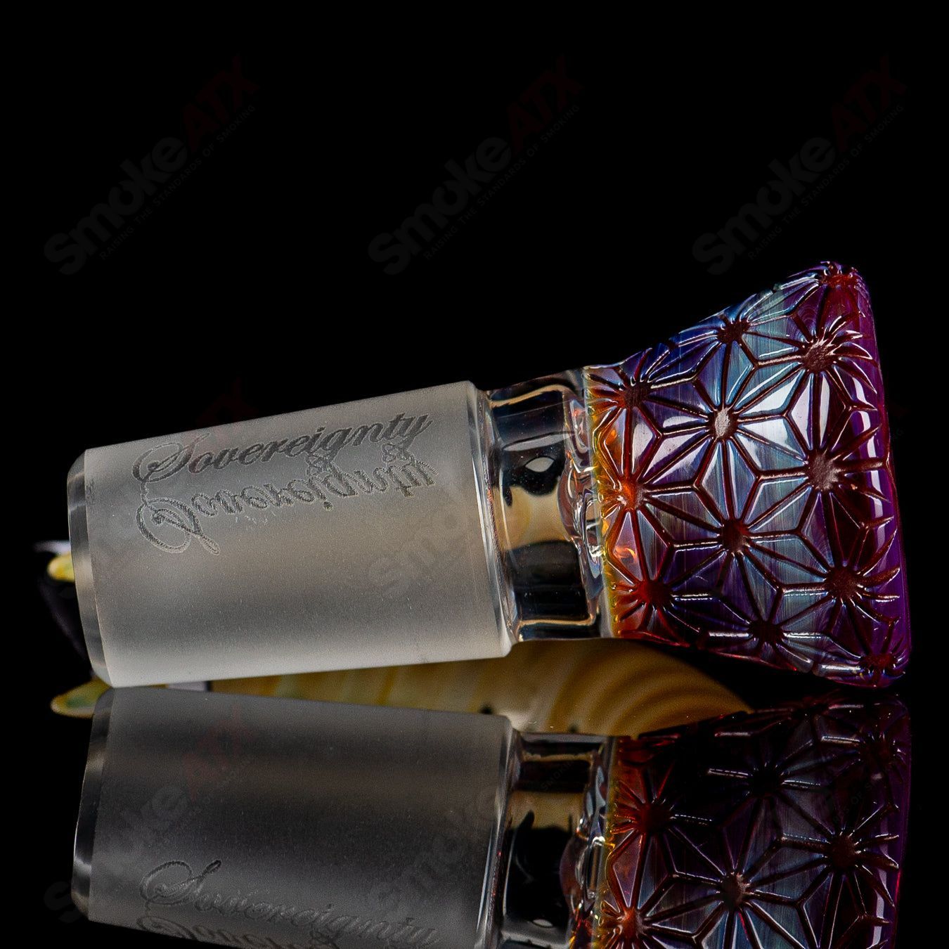 18mm  1 Full Accent Slide w/Spiral Horn & Flame Polished Pattern Bowl (Amber Purple) Sovereignty - Smoke ATX