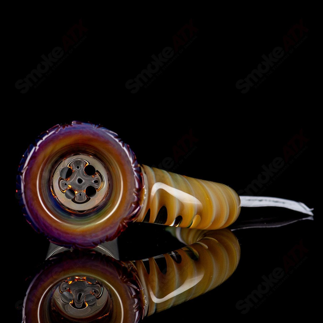 18mm  1 Full Accent Slide w/Spiral Horn & Flame Polished Pattern Bowl (Amber Purple) Sovereignty - Smoke ATX