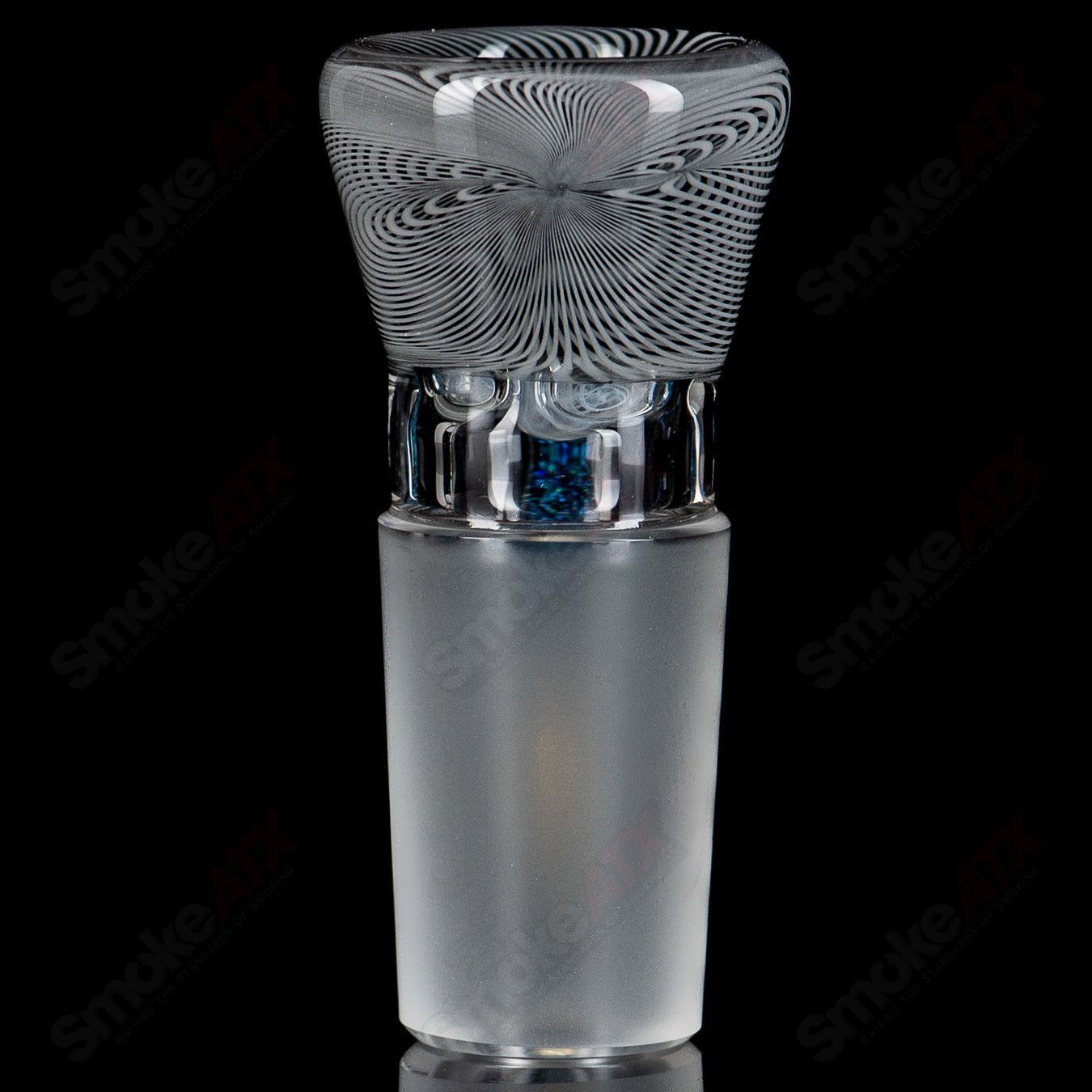 18mm Stephen C. Clear Joint Slide (Black & White Wig Wag Jail Bird) w/Crushed Opal Horn Sovereignty - Smoke ATX 
