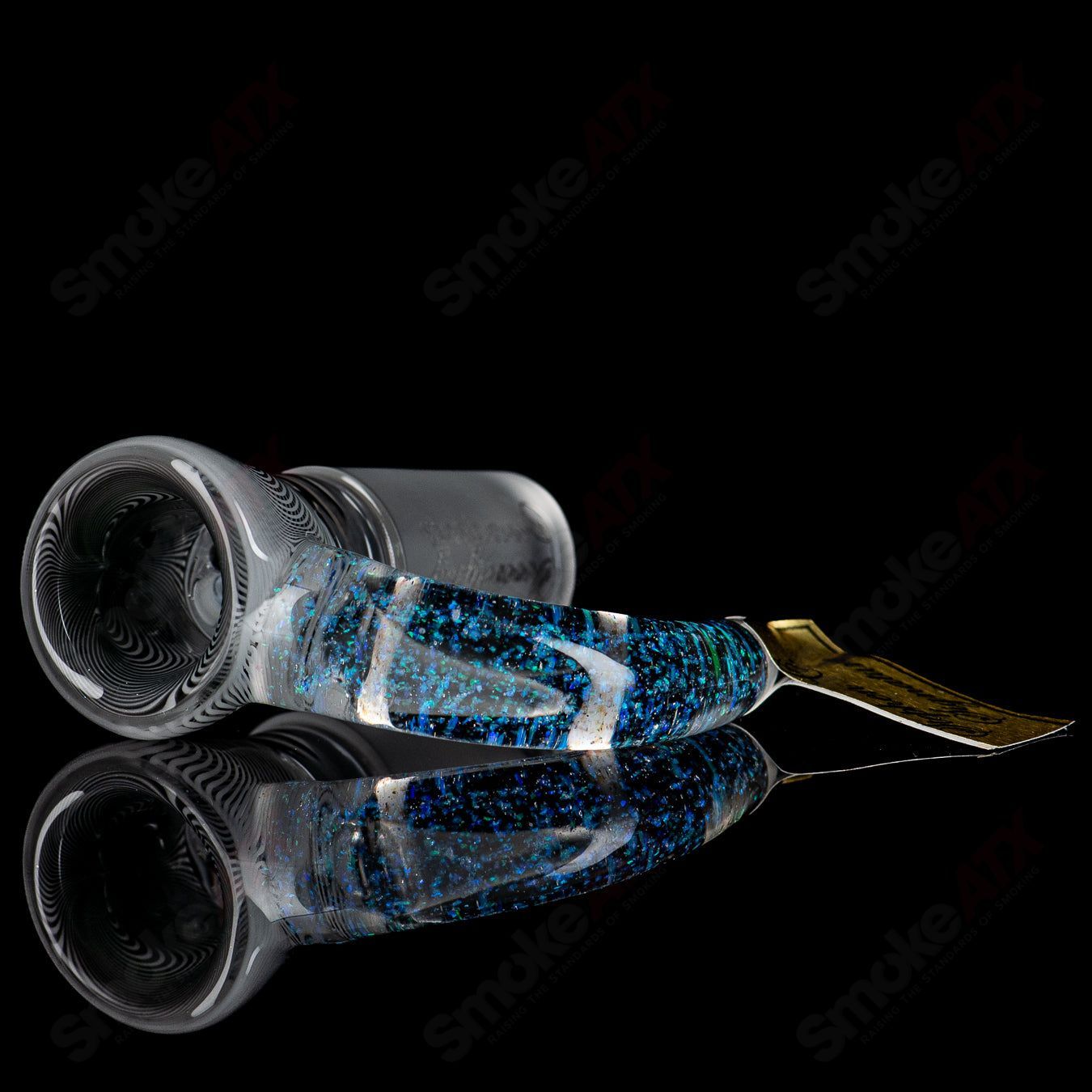 18mm Stephen C. Clear Joint Slide (Black & White Wig Wag Jail Bird) w/Crushed Opal Horn Sovereignty - Smoke ATX 