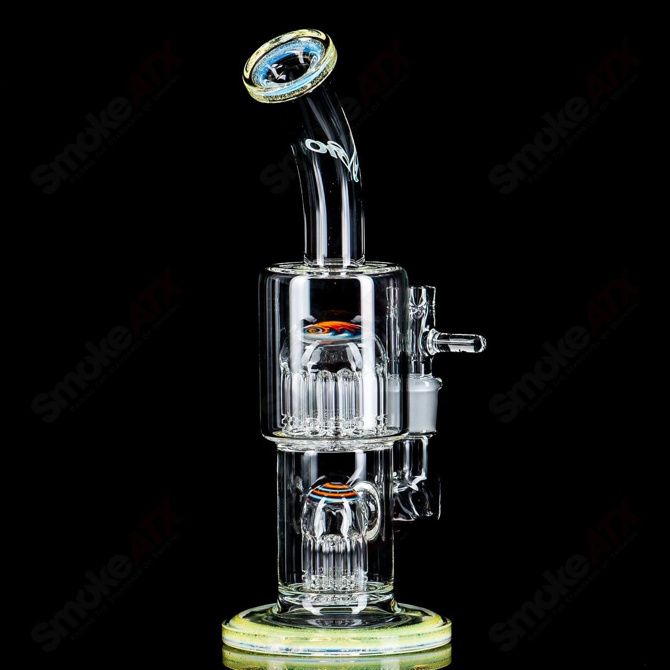 2 Double Micro 7/13 Arm Perc with worked sections by Toro Glass - Smoke ATX
