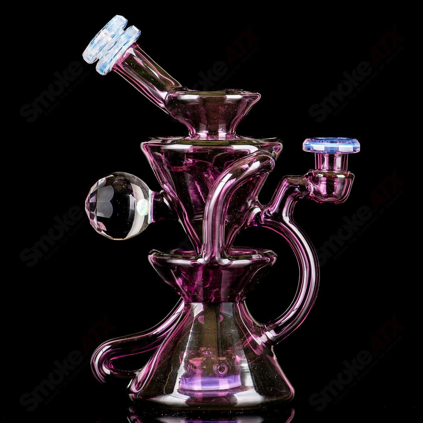 2 Faceted Two & Through Full - Size Recycler w/ Opal by Captn Chronic - Smoke ATX