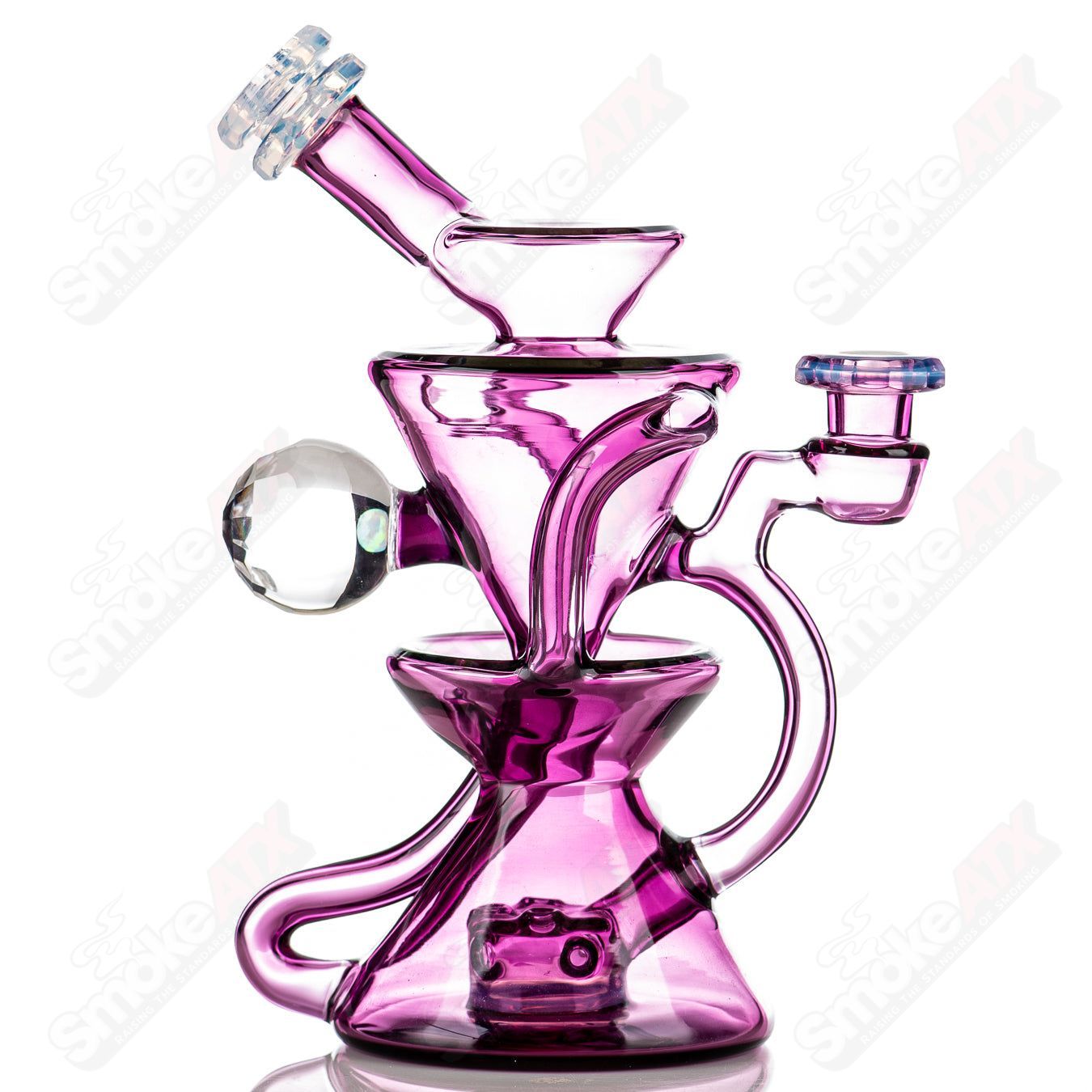 2 Faceted Two & Through Full - Size Recycler w/ Opal by Captn Chronic - Smoke ATX