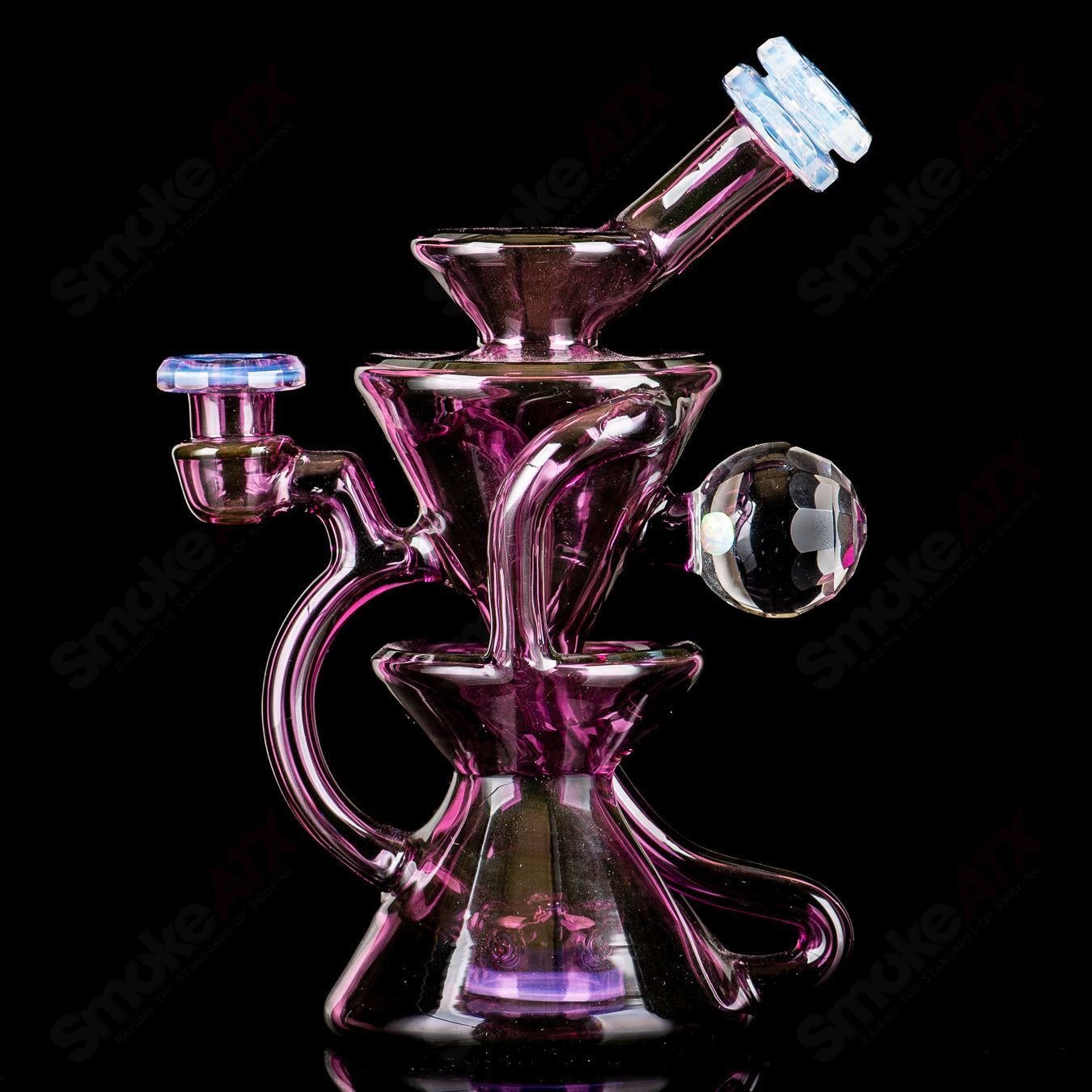 2 Faceted Two & Through Full - Size Recycler w/ Opal by Captn Chronic - Smoke ATX
