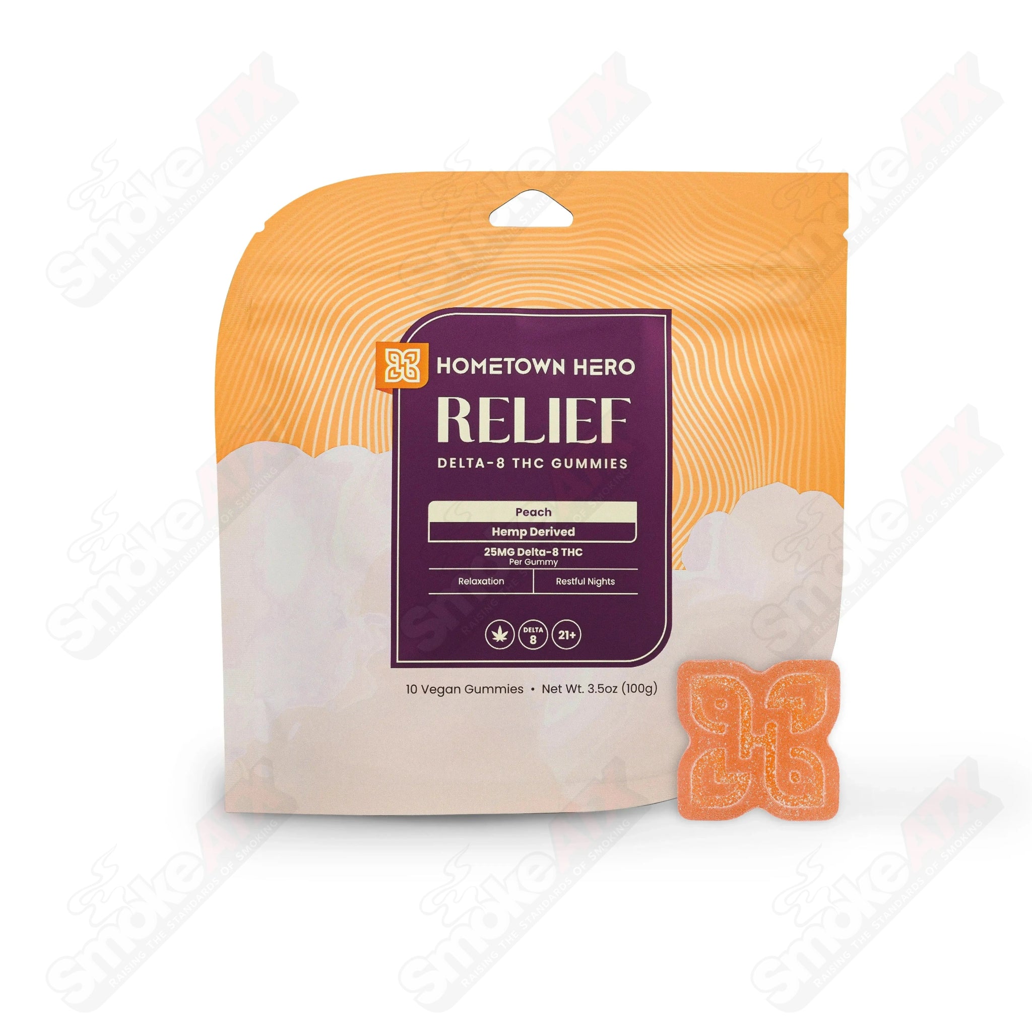 250mg Peach Delta 8 Gummies Hometown Hero - Smoke ATX