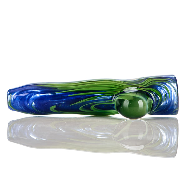 Blue/Green Color Worked Chillum w/ Clear Dot Signed - JMK Glass - Smoke ATX