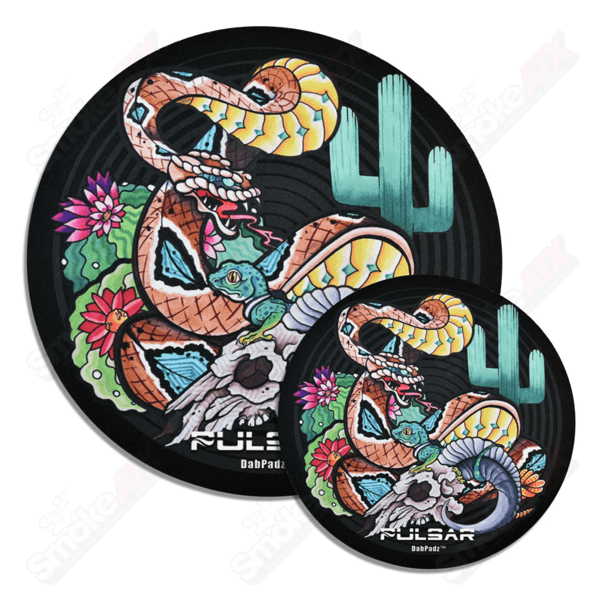 8in Psychedelic Rattlesnake Pulsar Dab Padz - Smoke ATX