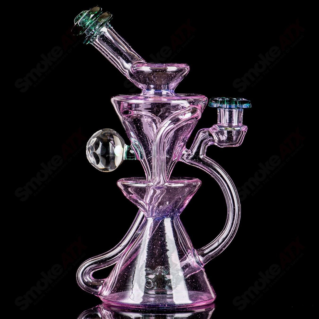 3 Faceted Two & Through Full - Size Recycler w/ Opal by Captn Chronic - Smoke ATX