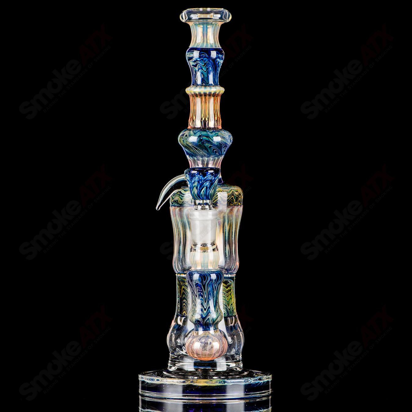 Cobalt Worked Honeycomb to Inline Waterpipe Tagle Glass - Smoke ATX