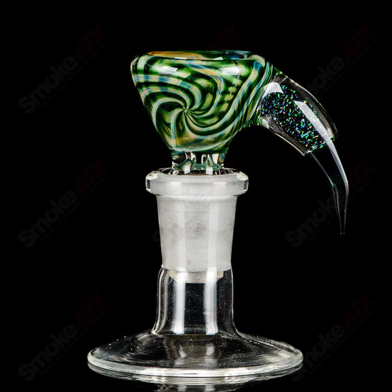 14mm Green Spiral Martini Slide w Opal/Black Horn Indo Glass - Smoke ATX