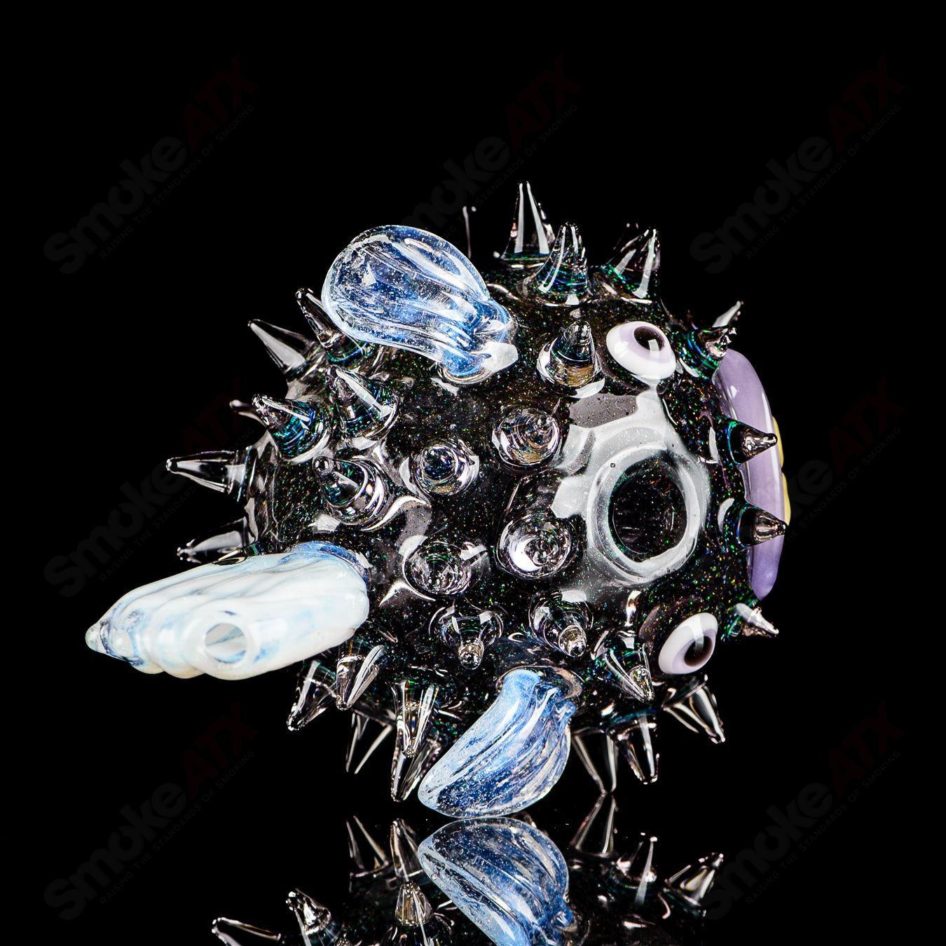 Transparent Crushed Opal Puffer Rig Chadd Lacy Glass - Smoke ATX