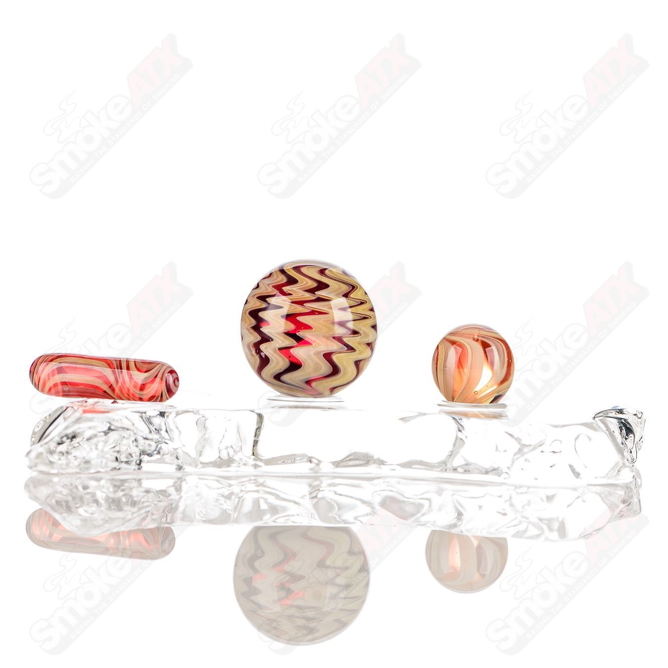 3pc UV Color Worked (Pomegranate/ Tan/ Lava) Slurper Set Indo Glass - Smoke ATX