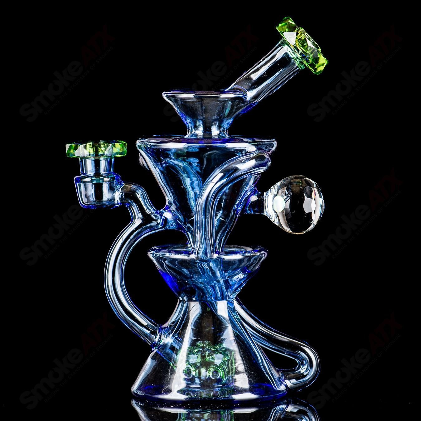 4 Faceted Two & Through Full - Size Recycler w/ Opal by Captn Chronic - Smoke ATX