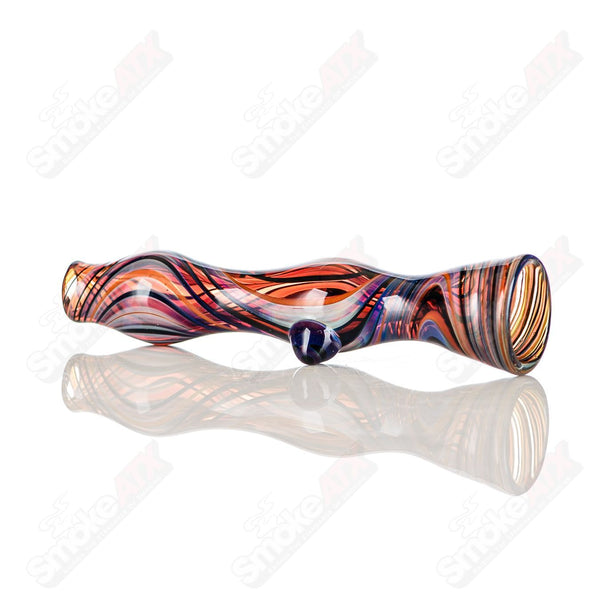 Multi Color Line-Worked Chillum w Purple Dot Indo Glass - Smoke ATX