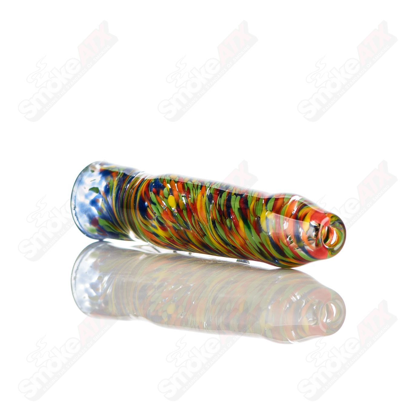 Rainbow Confetti Frit Chillum w/ Clear Horn Signed - JMK Glass - Smoke ATX
