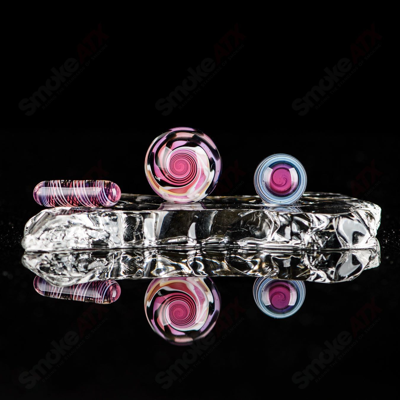 3pc UV Color Worked (Karmaline) Slurper Set Indo Glass - Smoke ATX