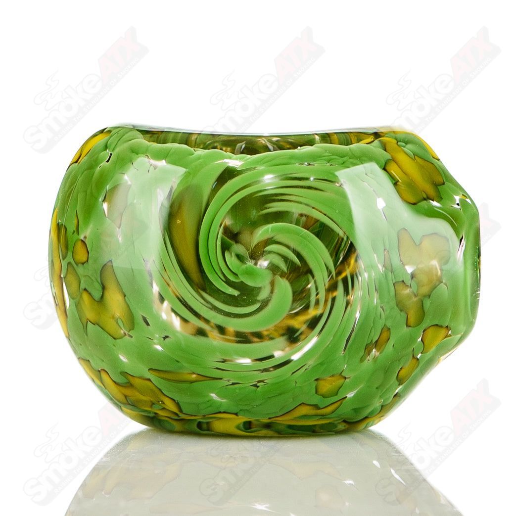 #2 Green/Yellow Worked Frit Spoon Signed - JMK Glass - Smoke ATX
