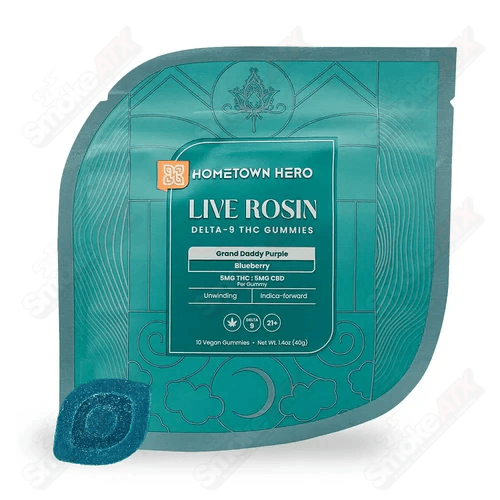 5mg Blueberry Live Rosin D9+CBD Gummies (5mg/5mg) Hometown Hero - Smoke ATX