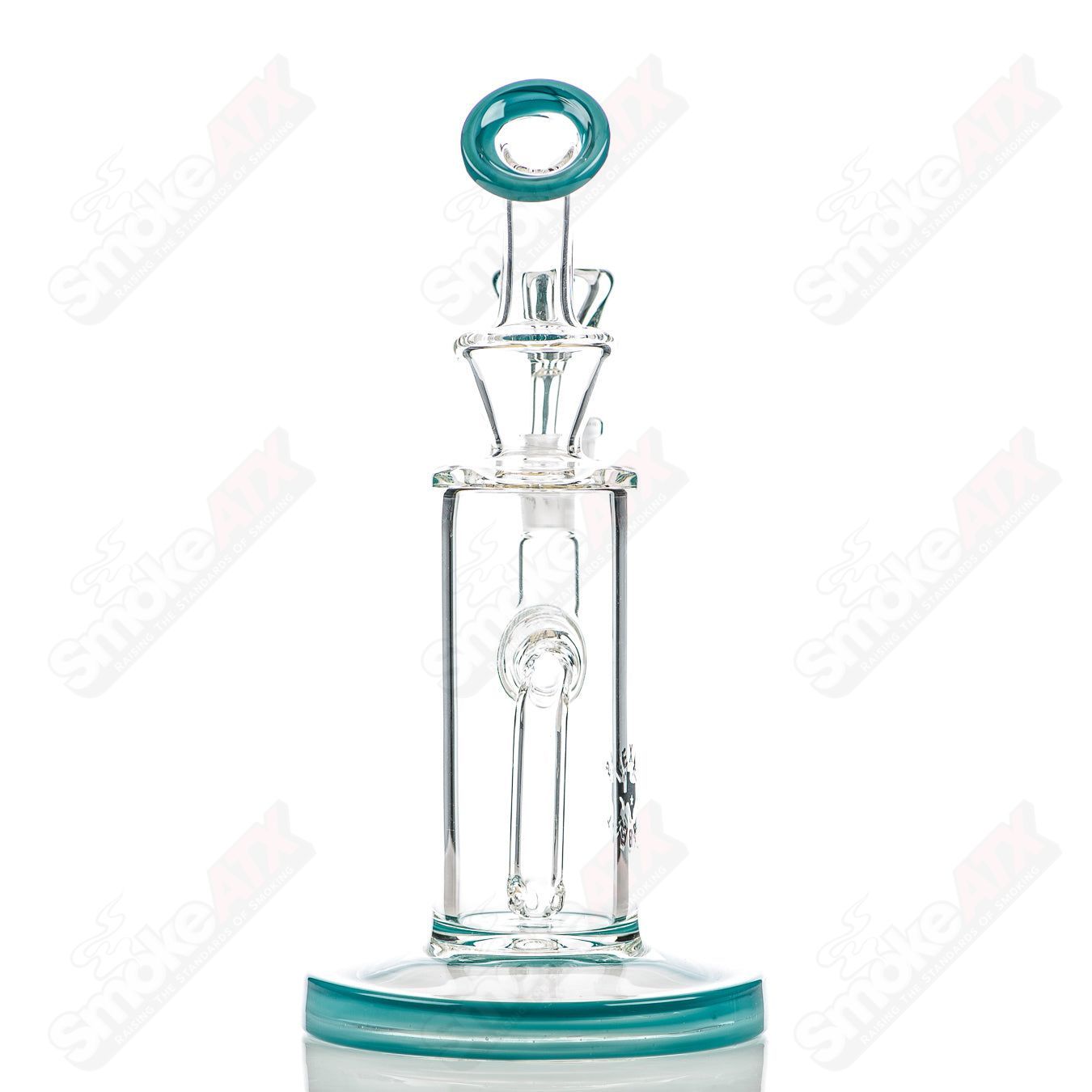8in 14mm Rig w/ Flower Bowl (Aqua Azul) Texas Tubes - Smoke ATX