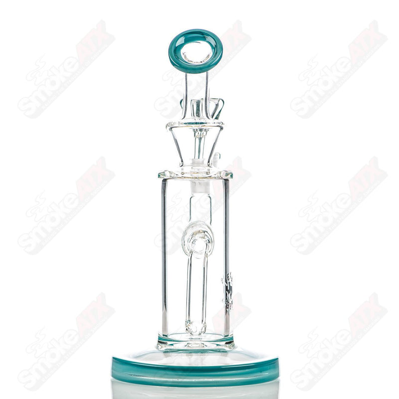 8in 14mm Rig w/ Flower Bowl (Aqua Azul) Texas Tubes - Smoke ATX