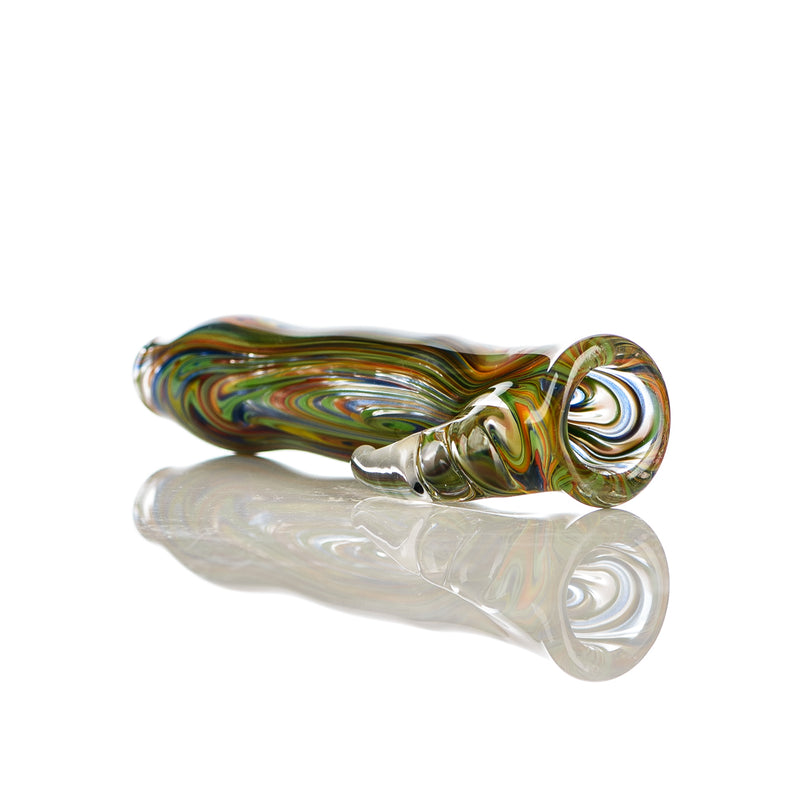 Rainbow Color Worked Chillum w/ Clear Horn Accent Signed - JMK Glass - Smoke ATX