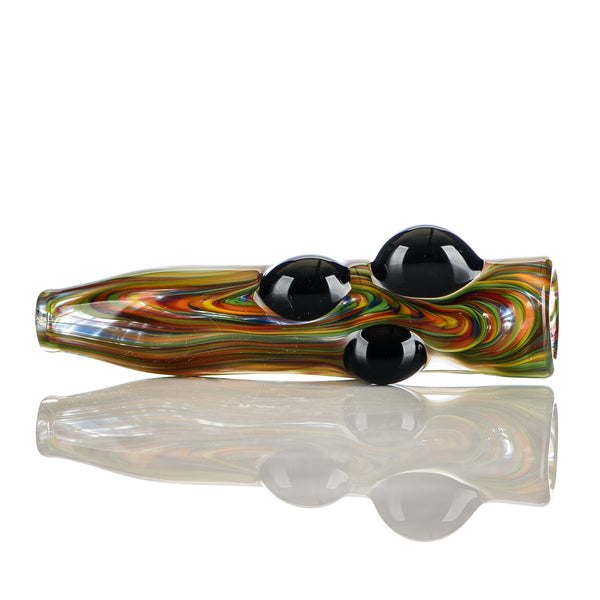Rainbow Color Worked Chillum w/ Black Dot Accents Signed - JMK Glass - Smoke ATX
