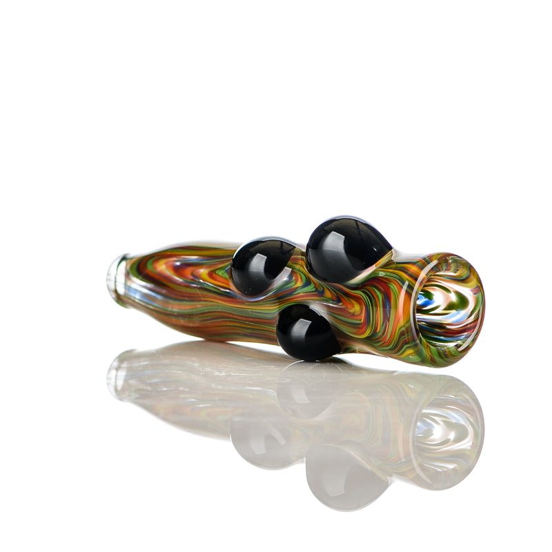 Rainbow Color Worked Chillum w/ Black Dot Accents Signed - JMK Glass - Smoke ATX