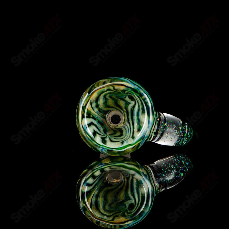 14mm Green Spiral Martini Slide w Opal/Black Horn Indo Glass - Smoke ATX