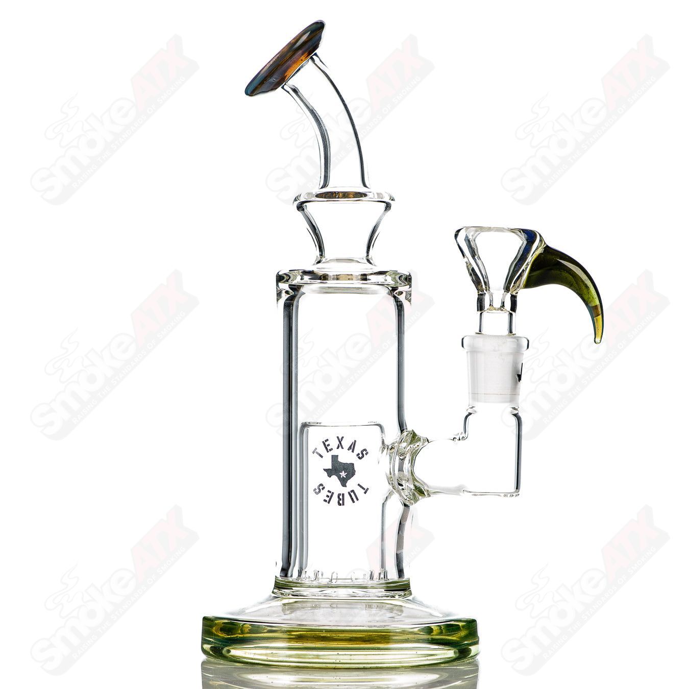 8in 14mm Bubble - Bucket Perc Rig w/ Flower Bowl (Blue - Green) Texas Tubes - Smoke ATX