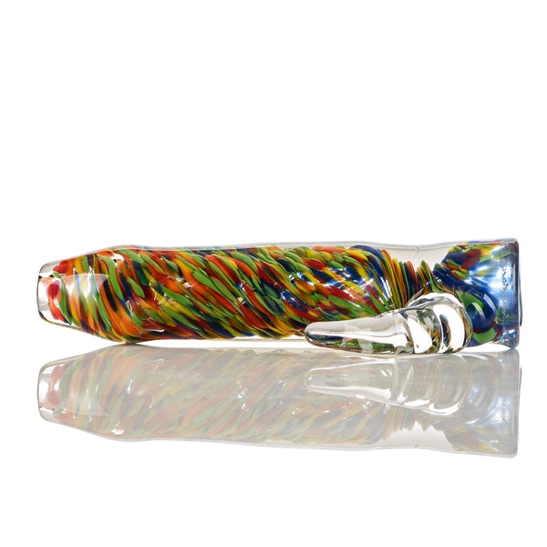 Rainbow Confetti Frit Chillum w/ Clear Horn Signed - JMK Glass - Smoke ATX