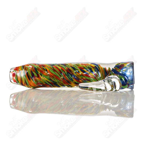 Rainbow Confetti Frit Chillum w/ Clear Horn Signed - JMK Glass - Smoke ATX