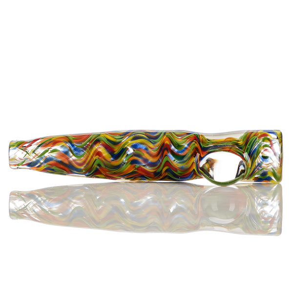 Rainbow Confetti Wave Chillum w/ Clear Dot Signed - JMK Glass - Smoke ATX