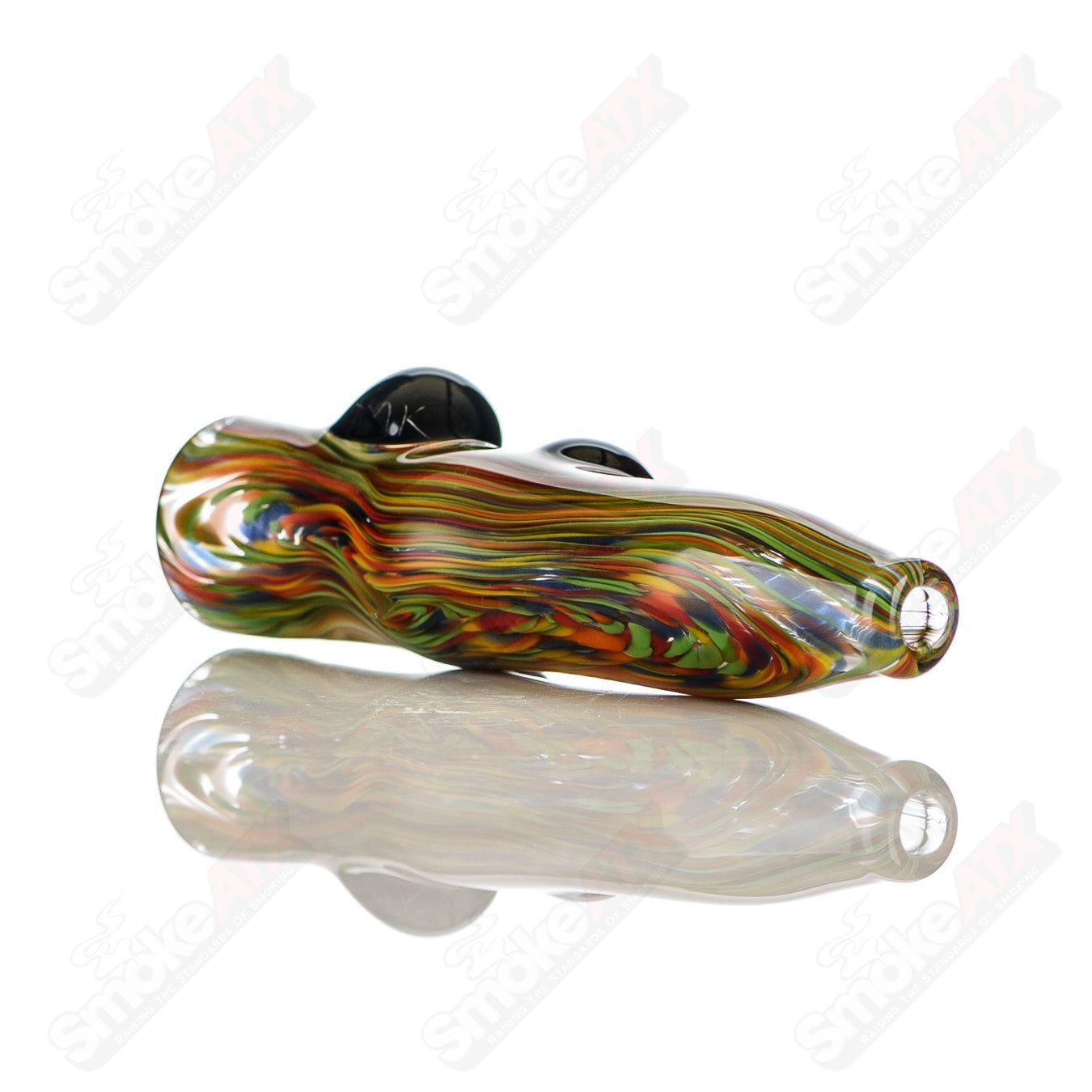 Rainbow Color Worked Chillum w/ Black Dot Accents Signed - JMK Glass - Smoke ATX