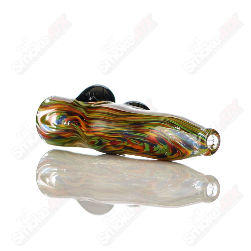 Rainbow Color Worked Chillum w/ Black Dot Accents Signed - JMK Glass - Smoke ATX