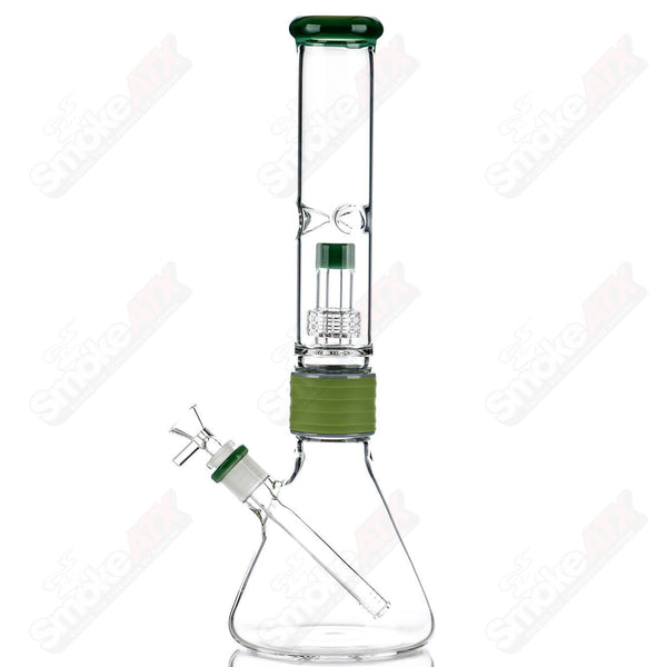 16" Jade Beaker w Green Silicone Grip Diamond Glass - Smoke ATX