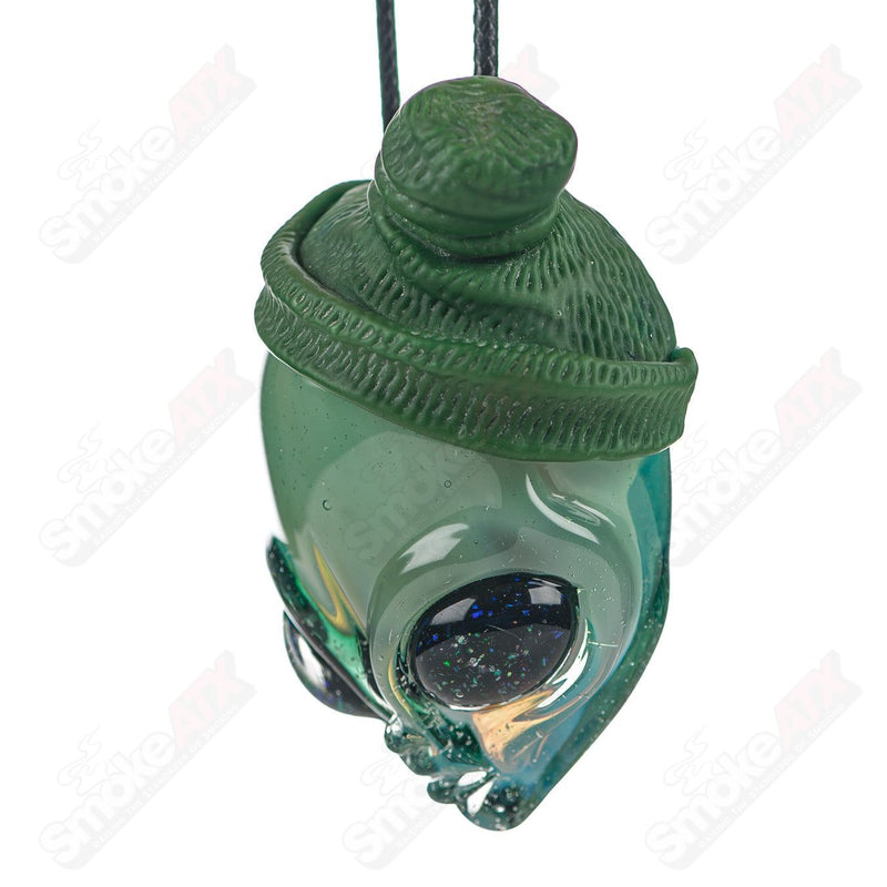 #3 Alien Pendant w Beanie Ghost Glass