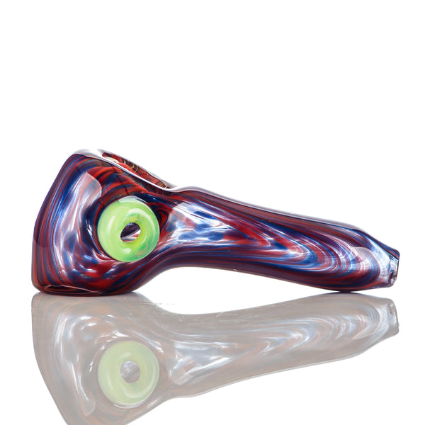Blue/Red Worked Spoon w/ Slyme Accent Carb Signed - JMK Glass - Smoke ATX
