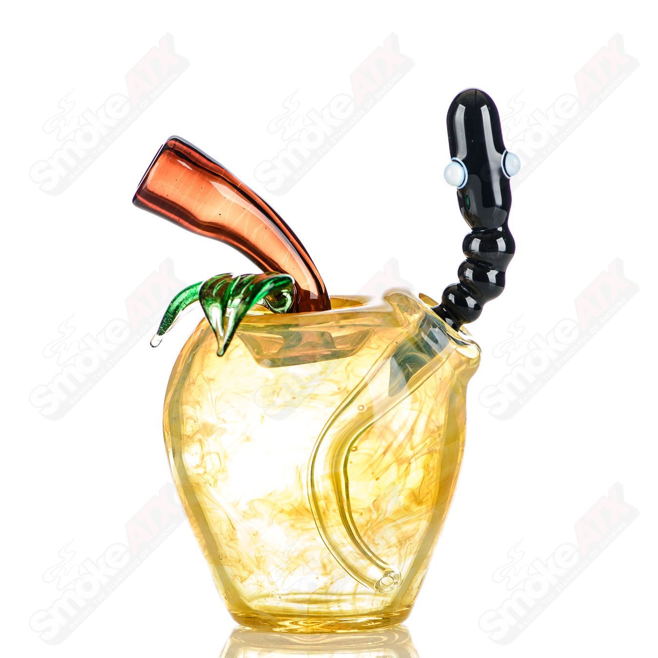 Yellow Apple Rig w/ Worm Dabber Pouch Glass - Smoke ATX