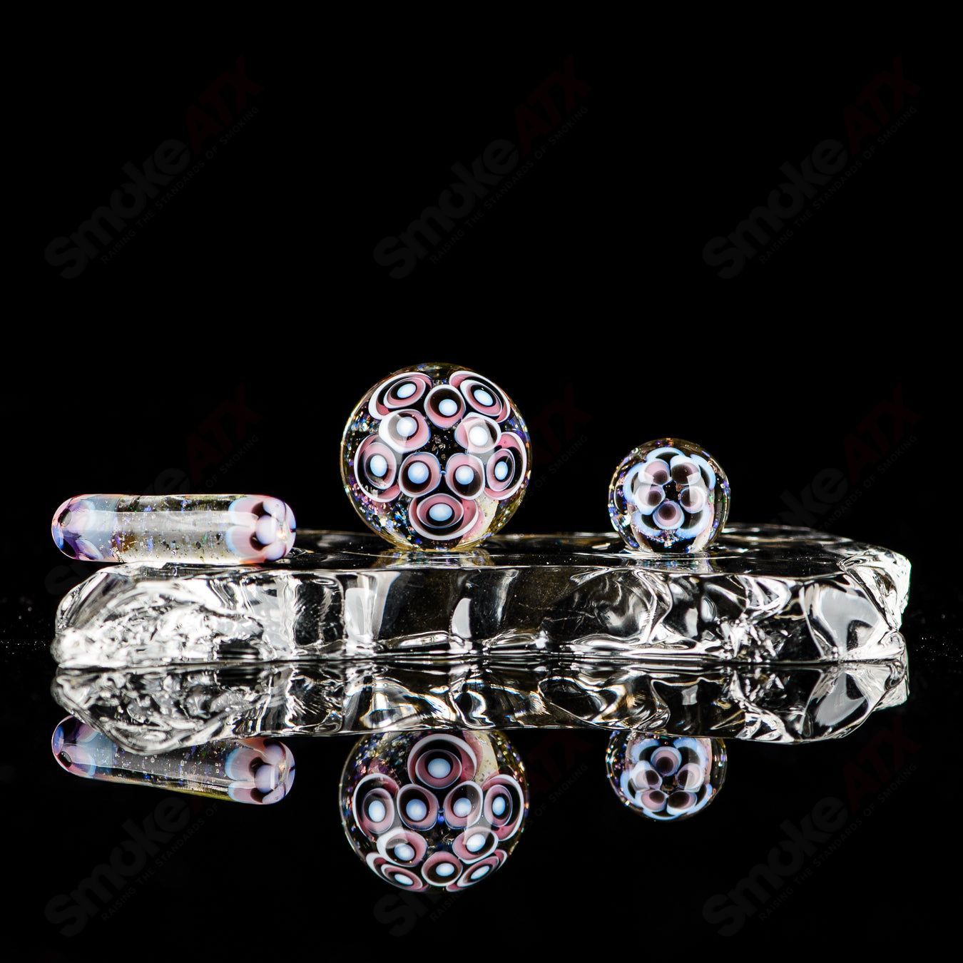 3pc UV Dotstack Cropal (Gold Ruby/ Citrine/ Lucy/ Galaxy/ Lotus) Slurper Set Indo Glass - Smoke ATX