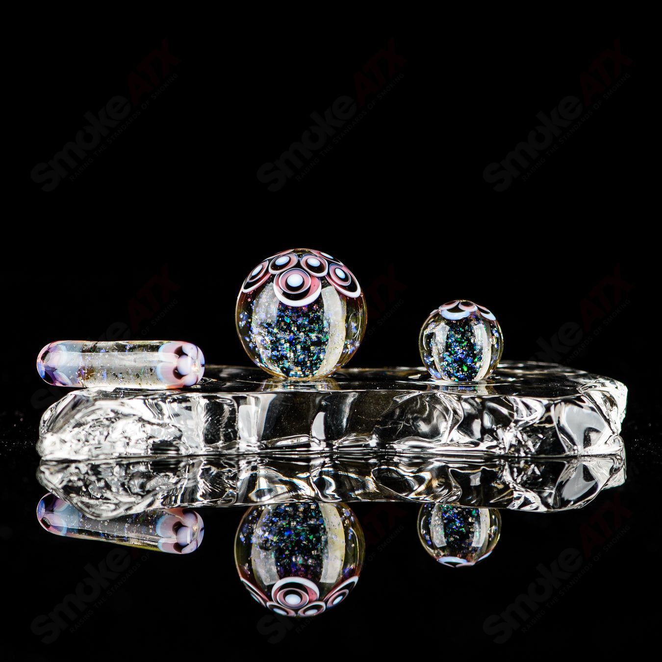 3pc UV Dotstack Cropal (Gold Ruby/ Citrine/ Lucy/ Galaxy/ Lotus) Slurper Set Indo Glass - Smoke ATX