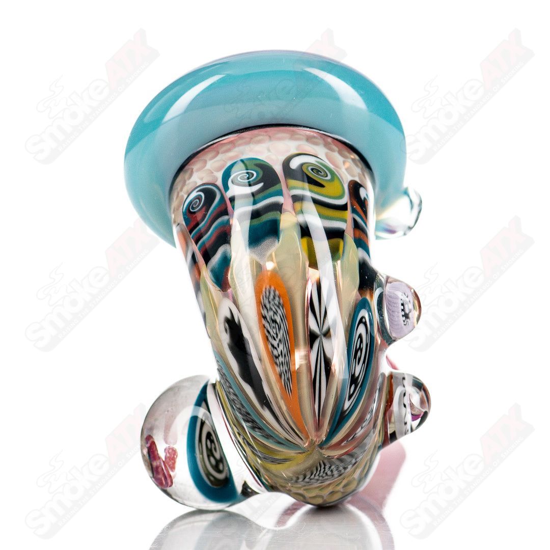 JMass NS Amora Pink Collab Sherlock glass with pink accents, featuring a classic Sherlock design, on a plain background.