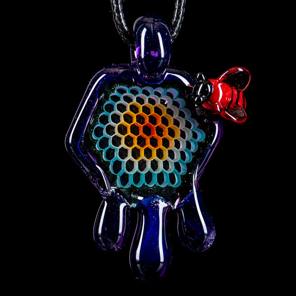 #2 Small Color Honeycomb Drip Pendant by Joe P Glass - Smoke ATX